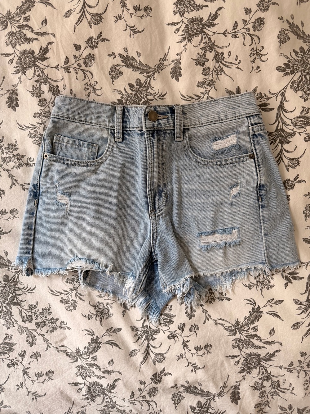 Altar'd State Light Blue Distressed Denim Shorts